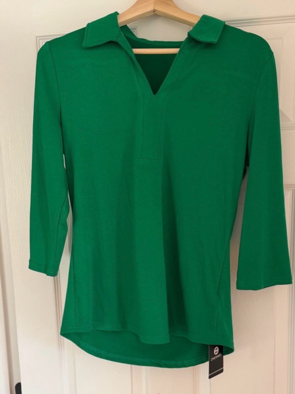 Classic Green Polo V-Neck Women's Top